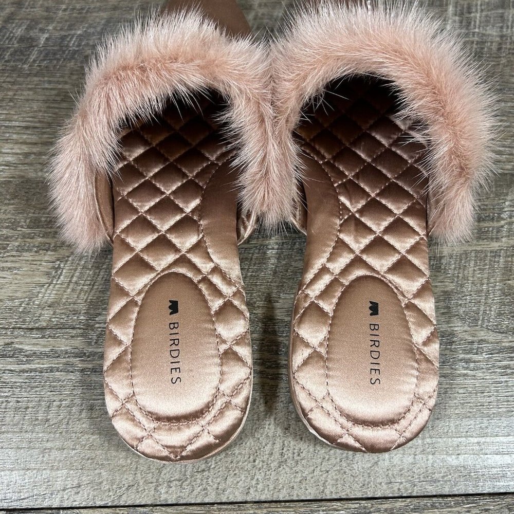 Birdies The Dove Fur Cuff Slip On Slide Slipper French Rose Mules Flats Size 6.5 - Picture 6 of 11